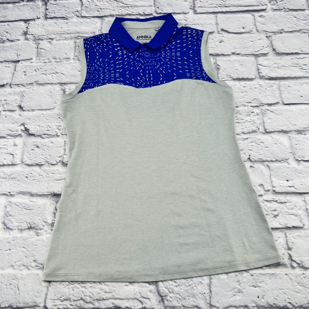 Annika Cutter & Buck Womens Gray Blue Sleeveless Golf Polo XS CB DryTec UPF 50